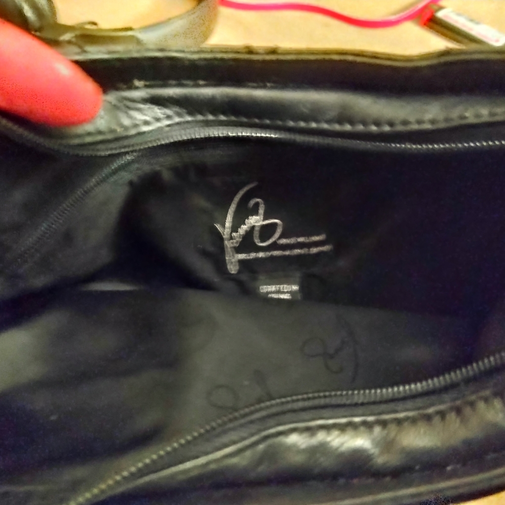 Black genuine leather breast cancer awareness purs